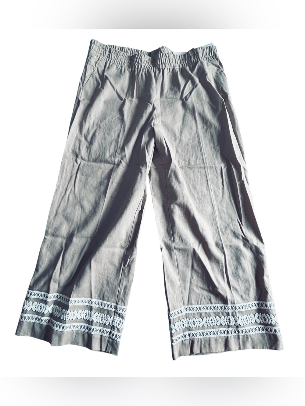 Anne Klein Beige Elastic-Waist Wide Leg Pants